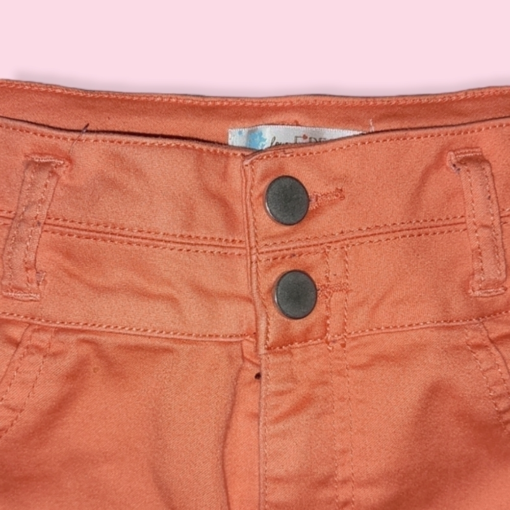 Y2K High Rise Double Button Shorts Size 8 | Bright Coral Colorful Cuffed Hem - Picture 2 of 4